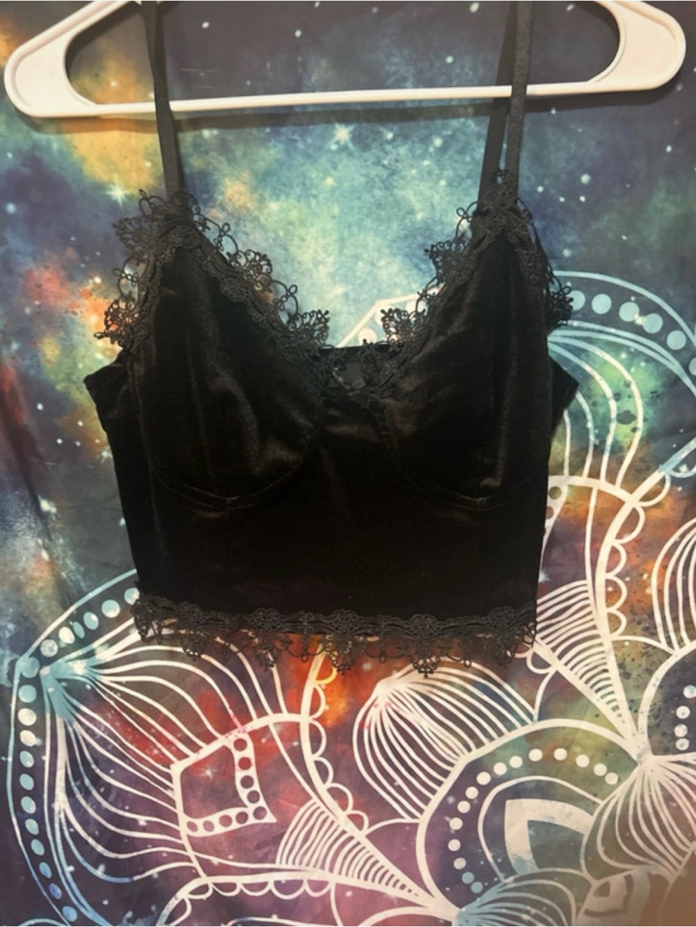 Amazon Black Velvet Lace-Trim Bandeau Bralette